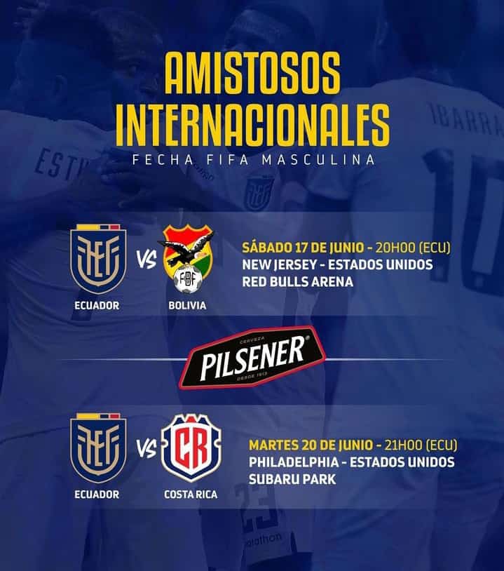 Ecuador se enfrentará a Bolivia y Costa Rica en la Fecha FIFA de junio